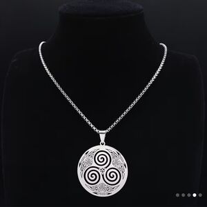 Stainless Steel Celtic Norse Swirl Pendant Necklace
